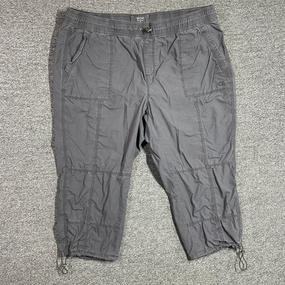 Calvin Klein Performance Womens 1X Gray Cargo Cropped Pants Toggle Hem Cotton